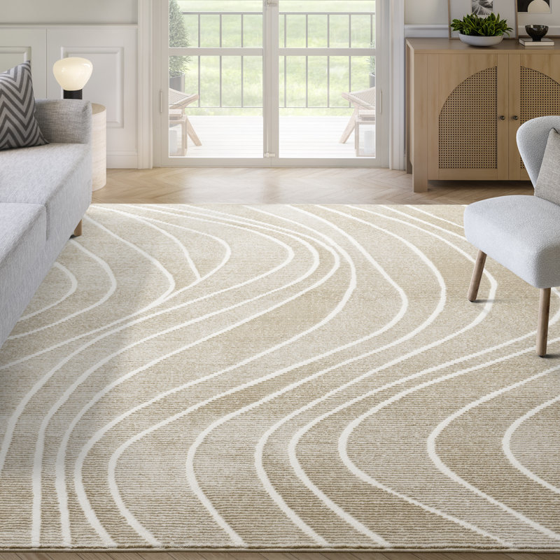 Abani Rugs Malynn PDE140A Machine Washable Whispering Swirls Cream Area Rug, Rectangle 6' x 9'
