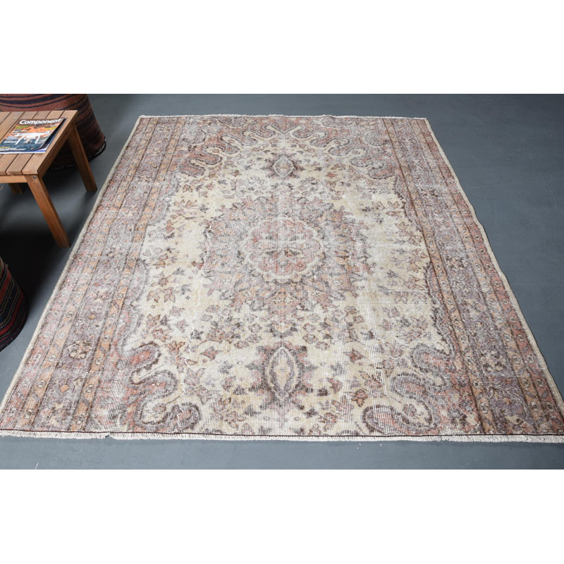 Tapis 5,8 x 6,4 pi, tapis turc, tapis rétro, tapis brun, tapis marocains, tapis de cuisine