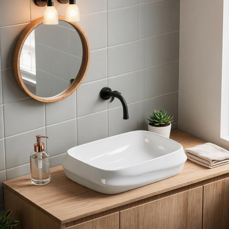 Vasque rectangulaire en céramique blanc laiteux de 61 cm (24 pouces) avec décor en bas-relief texturé et bonde préinstallée.