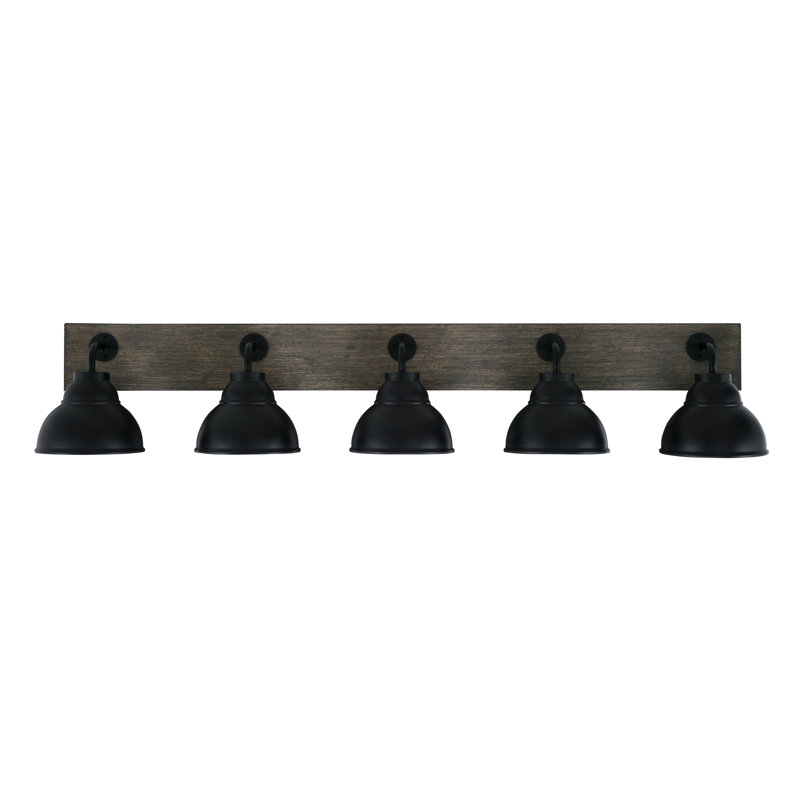 Oxbridge 5 Light Bath Bar Shown With 7" Double Bubble Metal Shades, Noir mat / gris vieilli, Noir mat