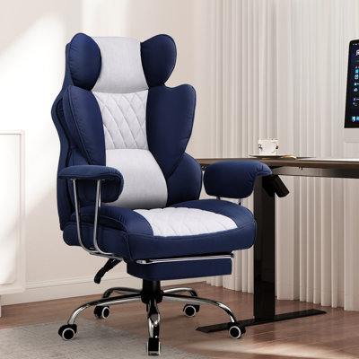 Grand et grand fauteuil de jeu avec support lombaire à ressorts ensachés, fauteuil de bureau ergonomique avec repose-pieds, fauteuil de bureau de direction avec accoudoirs souples fixes, fauteuil d'ordinateur à haut dossier