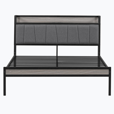 Modern Design Metal Platform Bed Frame With Upholste Headboard_1