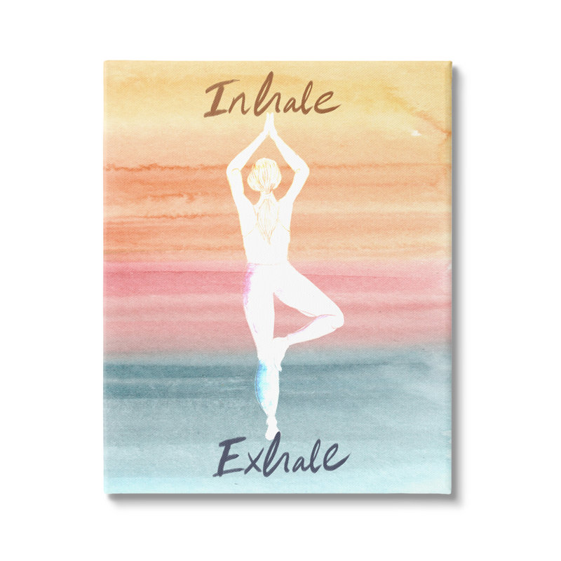 «Inhale Exhale Apaisant, pose de yoga, effet aquarelle» par Kate Eldridge - Peinture, L 24 po x H 30 po, Toile tendue