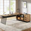 Bureau de direction en L 71 po avec armoire, grand bureau avec tiroirs et tablettes de rangement-124526246