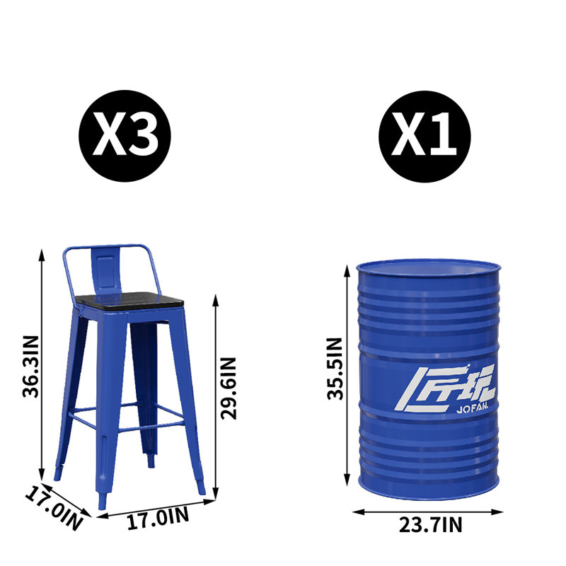 Karyss 3 - Person Pedestal Dining Set, Blue/Black