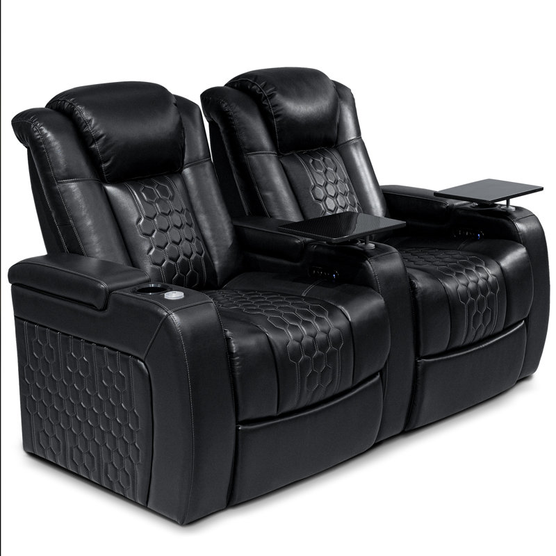 Fauteuil de cinéma maison en cuir véritable 2 pièces, noir, Noir