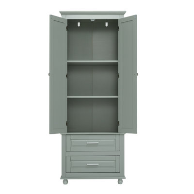 Tall Storage Cabinet With Two Drawers For Bathroom/Office, Grey