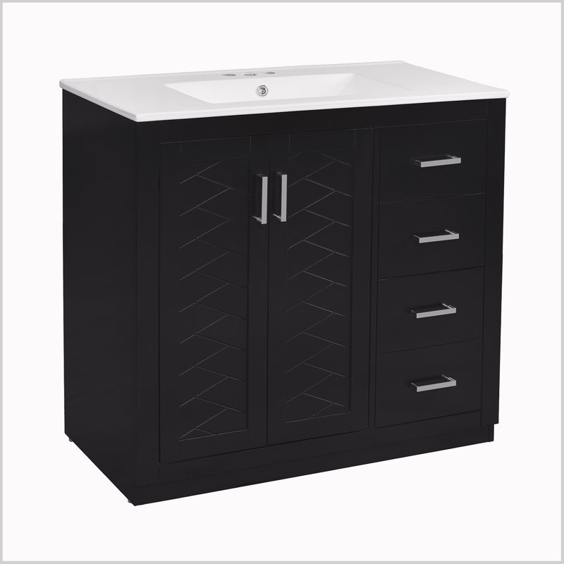 36" Bathroom Vanity with Ceramic Sink,Freestanding Vanity with 3 Drawers and Soft Closing Doors, Black