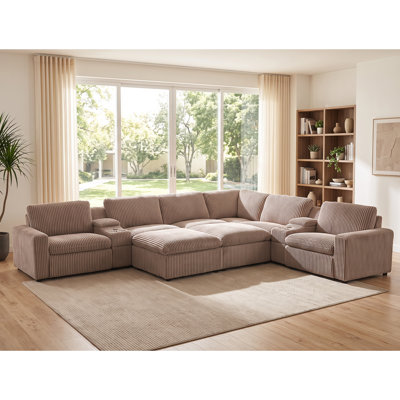 Annistyn 168.5" W 10-Piece Corduroy Power Reclining Sectional with Storage