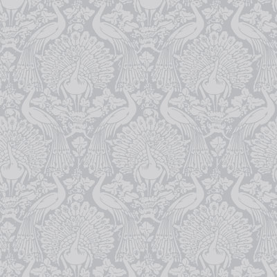 Laura Ashley Peacock Damask Pale Slate Wallpaper