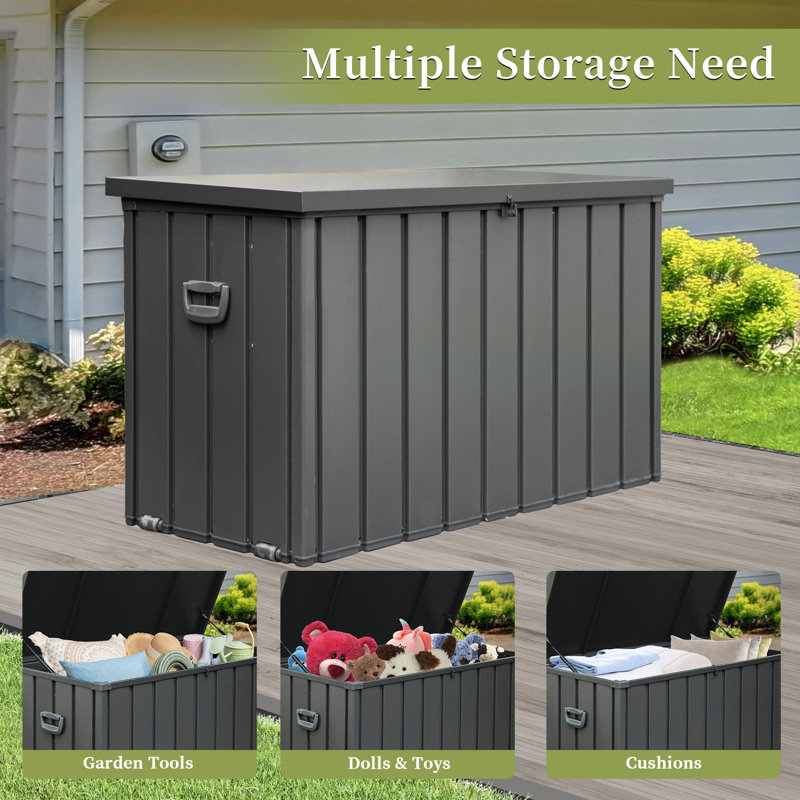 Domi Louvered Deck Box 200 Gallons Water Resistant Lockable with Wheels, Dark Gray