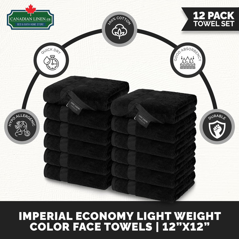 Ensemble de 12 débarbouillettes en coton Imperial, Noir