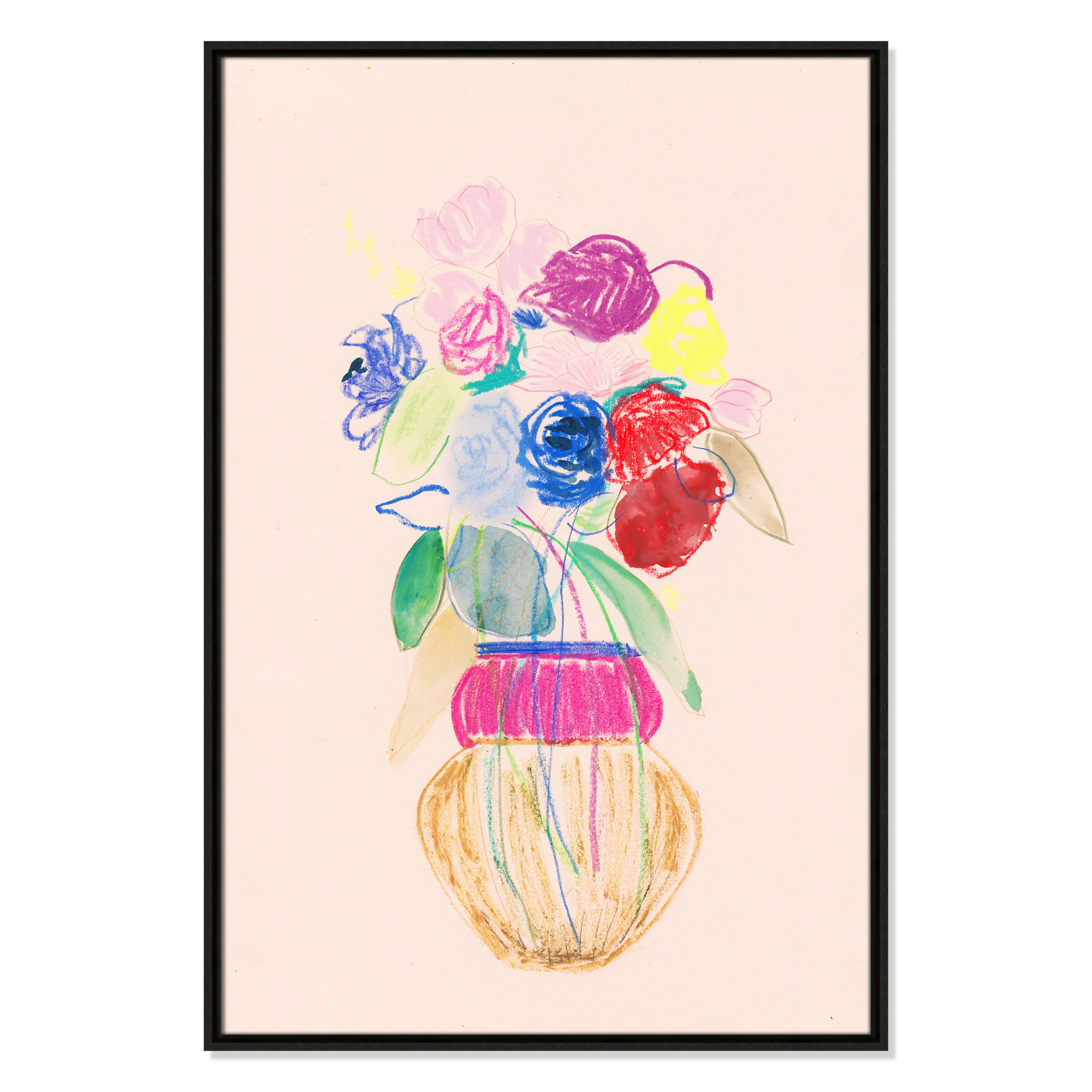 Simple Floral II Print by Bea Dina, 37.5" H x 25.5" W x 2" D, No Mat, Espresso Floater Framed Canvas