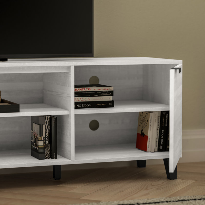 Meuble télé 70 po Mid-Century pour téléviseur de 60 po ou moins avec tablettes réglables et double compartiment de rangement
