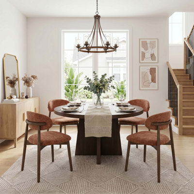 Set of Four Solid Wood Dining Chairs with Soft Upholstery for Comfortable Seating and Classic Minimalist Farmhouse Style Design