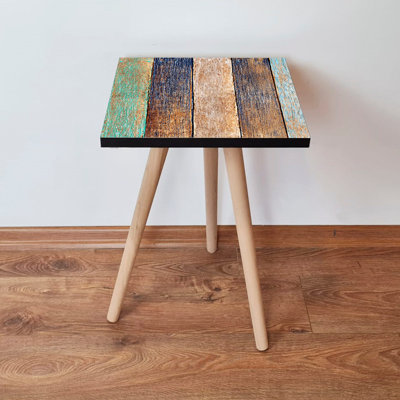 Table d'appoint moderne avec pieds en bois de hêtre, 13,8 x 16,5 x 13,8 pouces | 100% panneau de fibres à densité moyenne avec une épaisseur de 0,7 pouce | Conception géométrique, parfaite pour le salon et la chambre à coucher | Décoration de meuble élégante et fonctionnelle