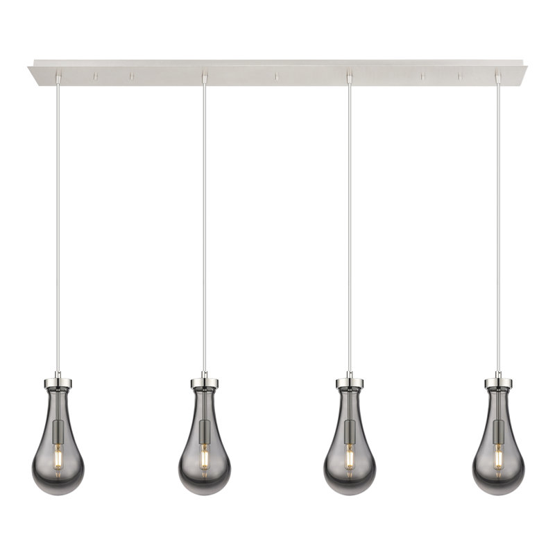 Luminaire suspendu grappe 4 lumières Halcott, Gris fumée clair, Nickel poli