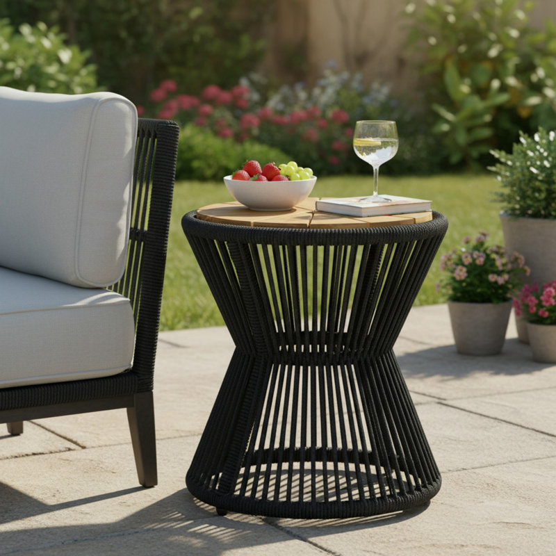 Table d'appoint d'extérieur, Noir / teck