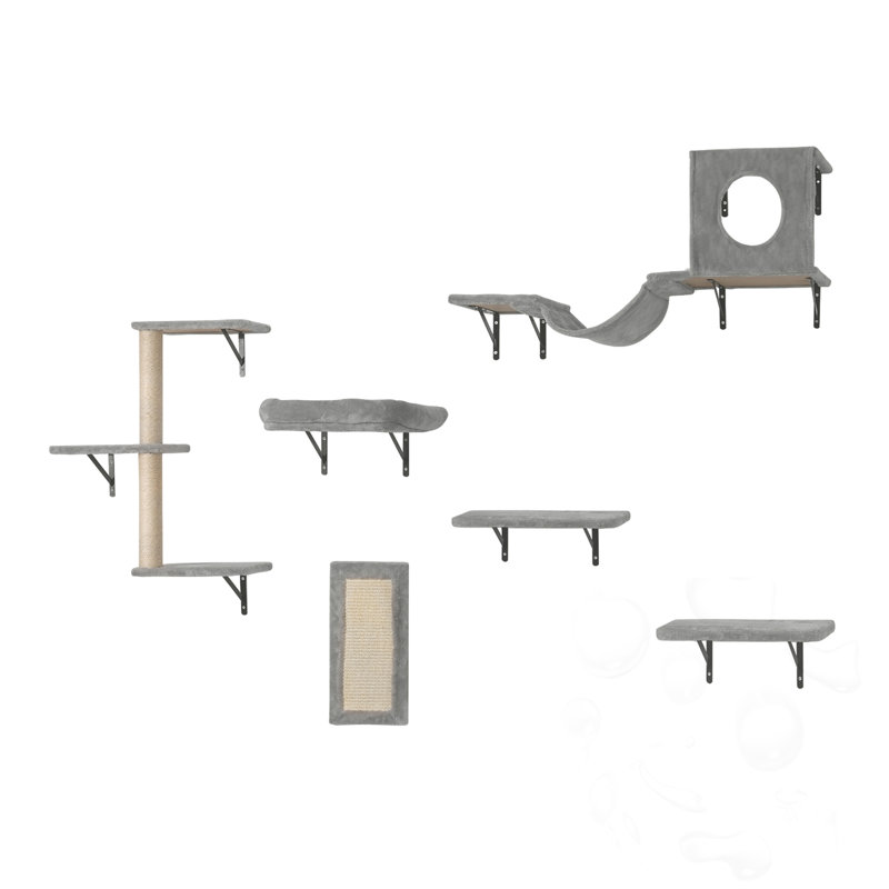 Wall Mounted Cat Tree with Jumping Boards and Hammock(set of 6)