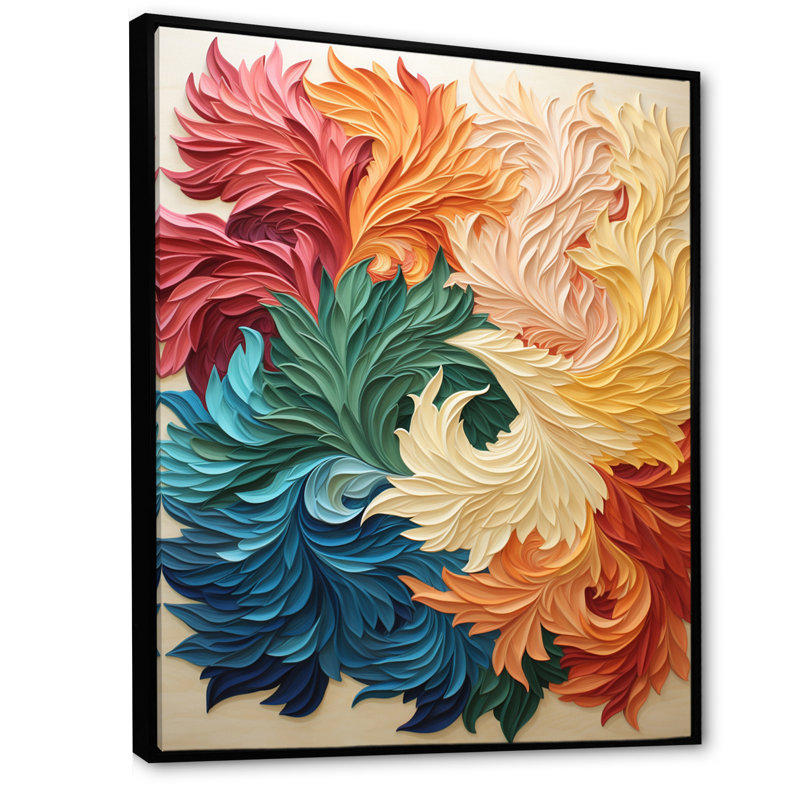 Multicolor Wave Pattern In Retro Colors - Abstract Liquid Ink Wall Decor, Black Floater Framed, 32" H x 16" W x 1" D