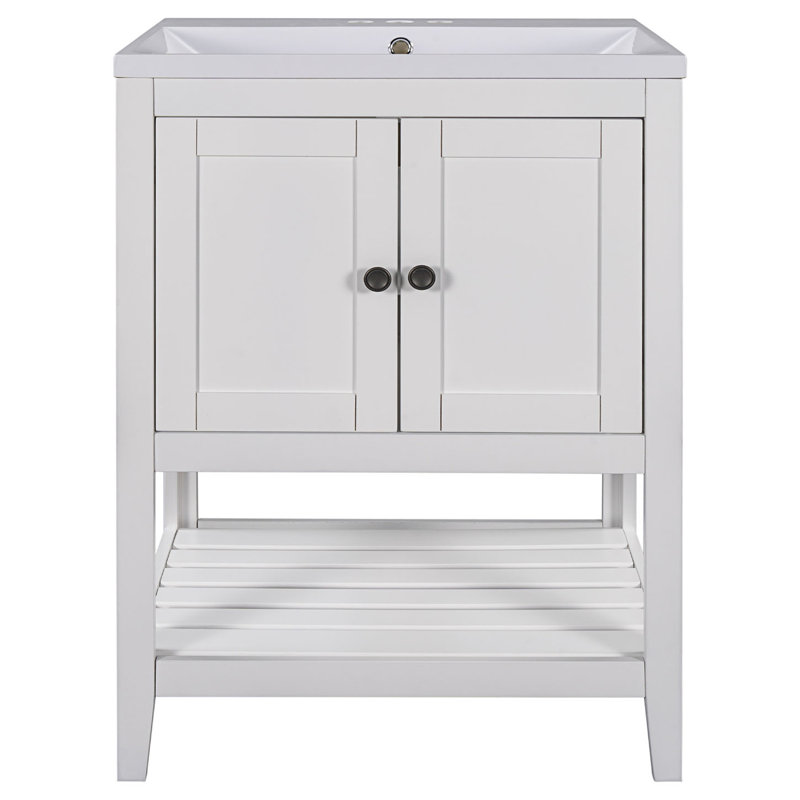 Meuble-lavabo moderne avec lavabo en céramique, Blanc