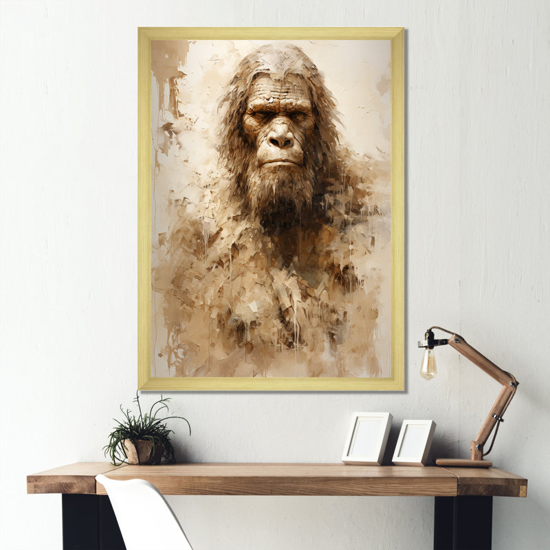 Portrait de Bigfoot IV sur toile, Cadre doré simple, H 40 po x l 30 po x P 1,5 po