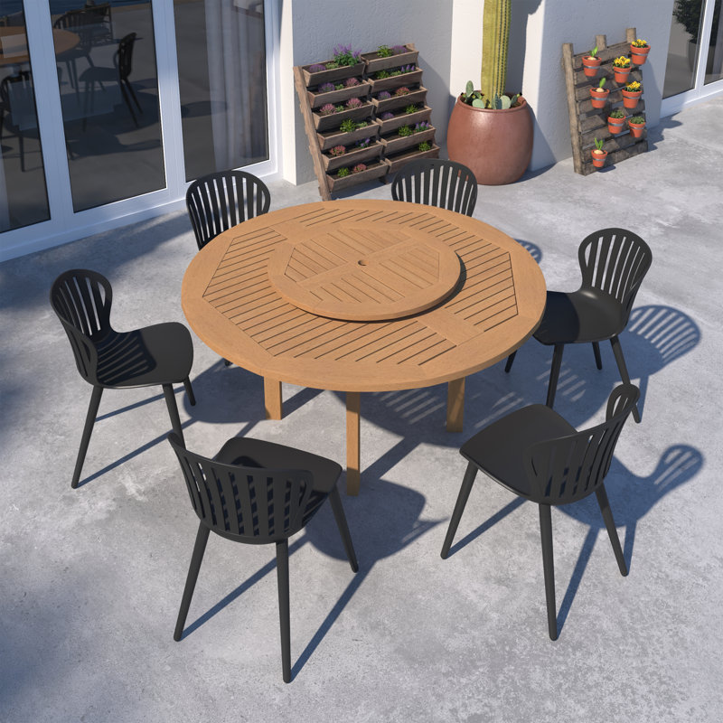 Anautica Outdoor Patio 7pc 100% FSC Certified Wood and Aluminum Dining Set, Black