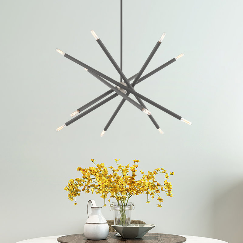 Poco 12 - Light Dimmable Sputnik Modern Linear Chandelier, Scandinavian Gray, 12
