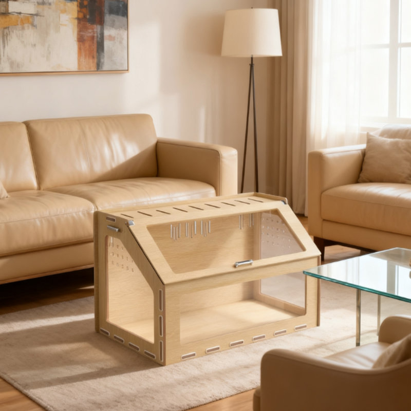Cage à hamster spacieuse de 39 pouces avec fenêtres en acrylique et plateau ouvrable, finition chêne durable