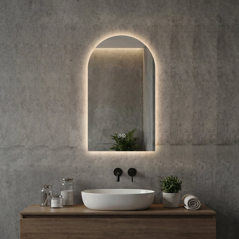 48" x 24" Arch Frameless LED Backlit Bathroom Mirror, 3 Color Dimmable Light, Anti-Fog, Touch Control, Wall Mounted Vanity Mirror