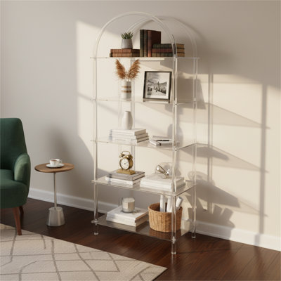  5-Tier Clear Acrylic Bookshelf, Arched Freestanding Display & Storage Shelf