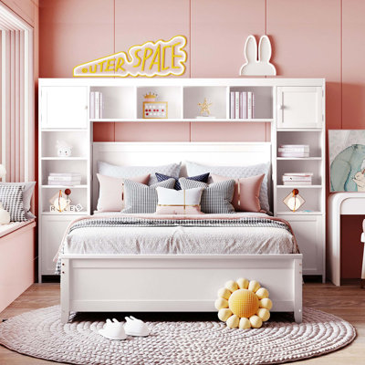 Lit en bois avec armoire et tablette tout-en-un