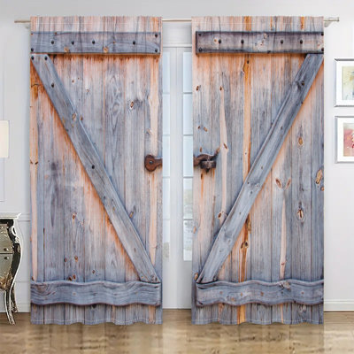 Pcs Rustic Barn Door Design Curtains Rod Pocket Farmhouse Style Window Treatment Panels Country Vintage Wooden Pattern Drapes for Living Room Bedroom Kitchen Dining Home Decor