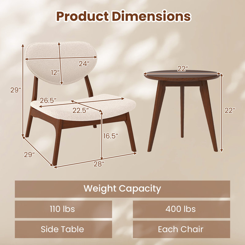 Ensemble de 2 chaises d'appoint avec chaises d'appoint et cadre en bois massif, Beige