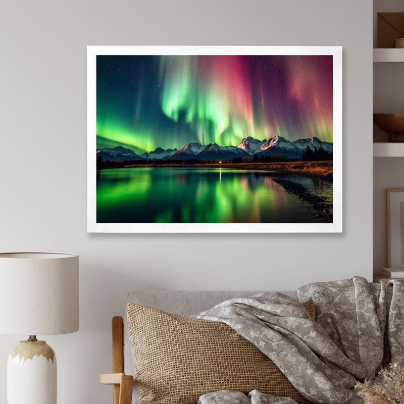 " Yukon Dream Aurora IV ", White Picture Frame, 16" H x 32" W x 1" D