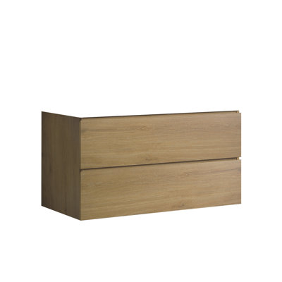Modern Wall Mount Cabinet Without Basin - Natural Oak, Efficient Two Drawers Bathroom Storage Oak Finish Mounted Basin, Practical