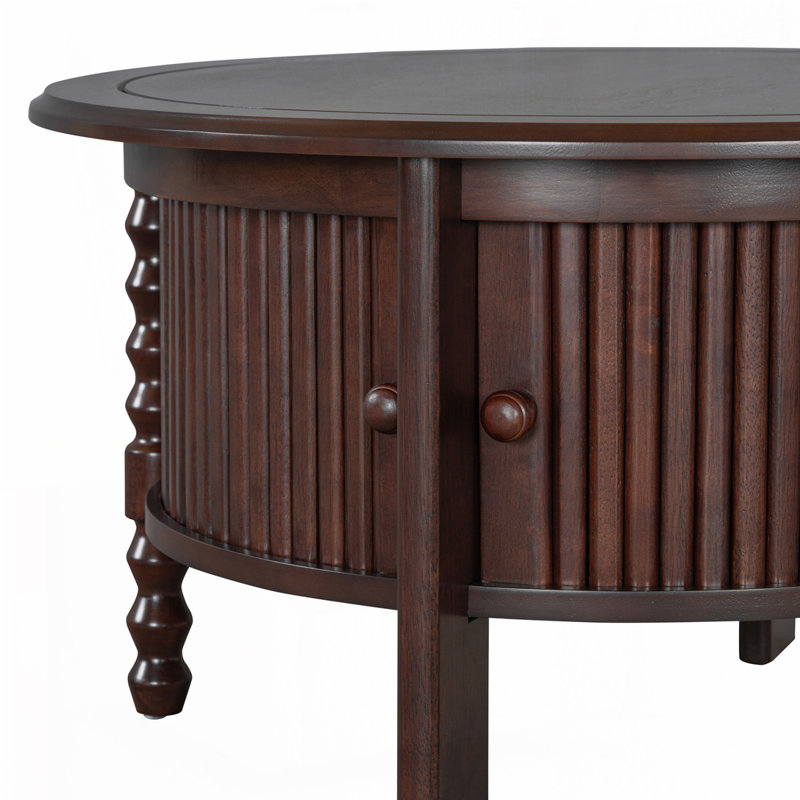 Round Coffee Table with Storage in 30.3" for Living Room, Walnut, Walnut
