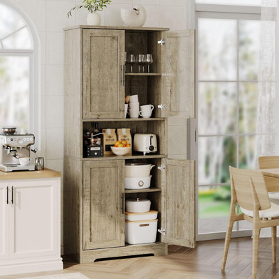 70 in Tall Kitchen Pantry Cabinet, Freestanding Storage Cabinet with 4 Doors and Adjustable Shelves
