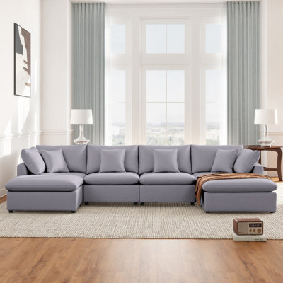 Clitheroe 143" U-Shaped 6-Piece Velvet Sectional Sofa Cloud Couch With Removable Ottomans