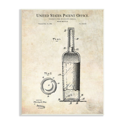 " Patent Text Detailed Wine Bottle Diagram Drawing " by Karl Hronek