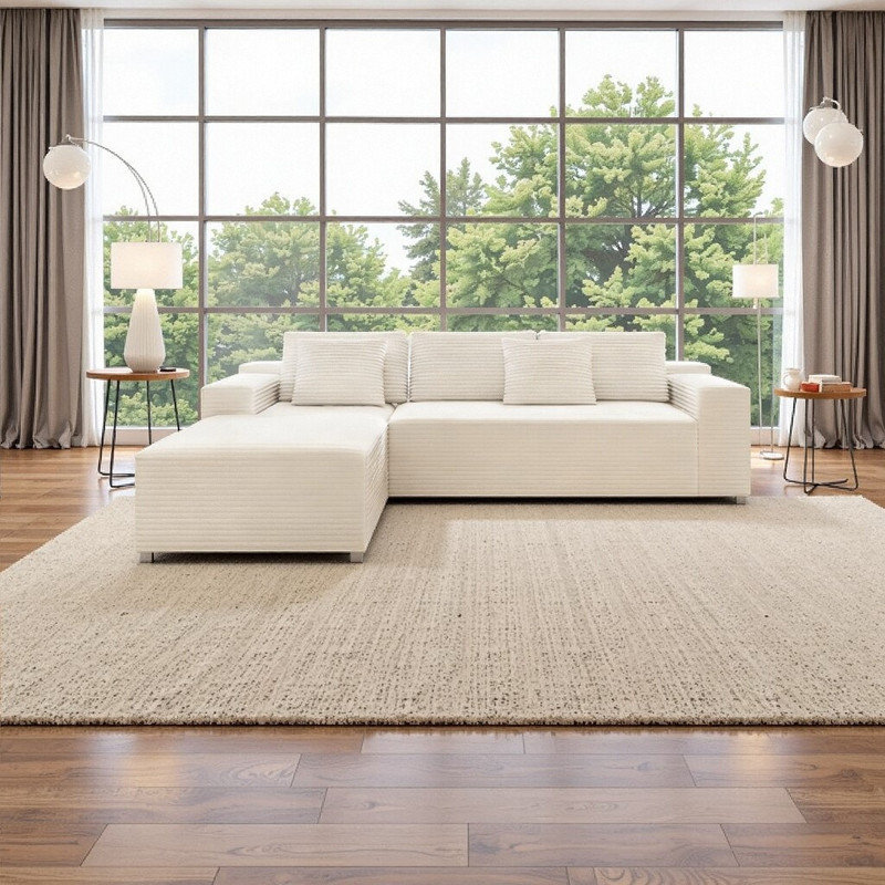 Canapé modulaire modulaire avec assemblage zéro et revêtement en velours côtelé, Beige