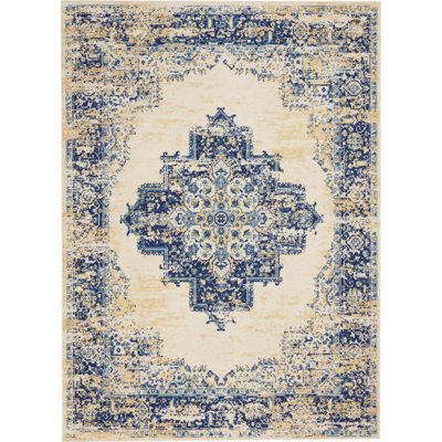 Burnie Oriental Blue/Ivory Area Rug