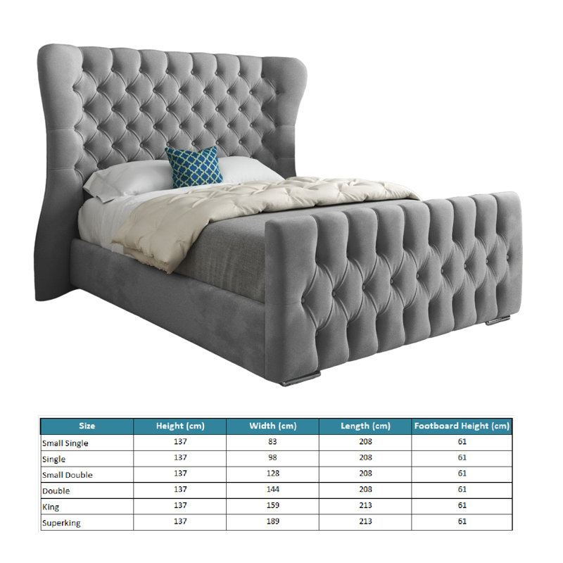 Bettencourt Upholstered Bed, Small Double (4'), Grey