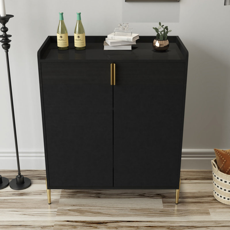 Armoire 2 portes avec support à vin, tablette de rangement réglable, buffet moderne avec charnière à fermeture douce, Noir