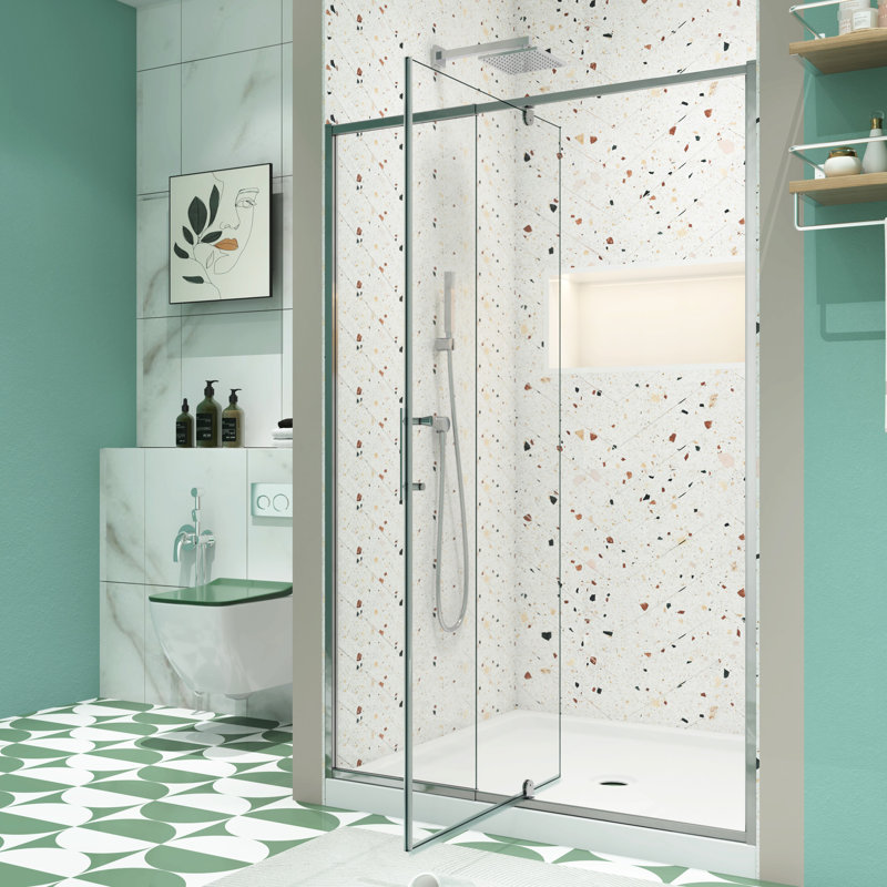 38 - 42" W X 71" H Pivot Swing Shower Door, 1/4" Tempered Glass, , Reversible Setup, Magnetic Close, Leakage System Door 71", Installation, Leak Design