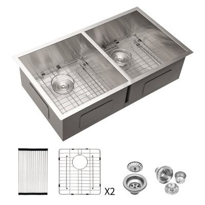 Évier de cuisine à double cuve avec accessoires Dimphia L 33 po x l 22 po avec accessoires