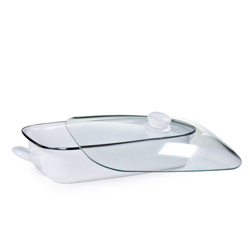 Golden Rabbit 10.5 Qt. Rectangular Lasagna Pan with Lid, Solid White Textured