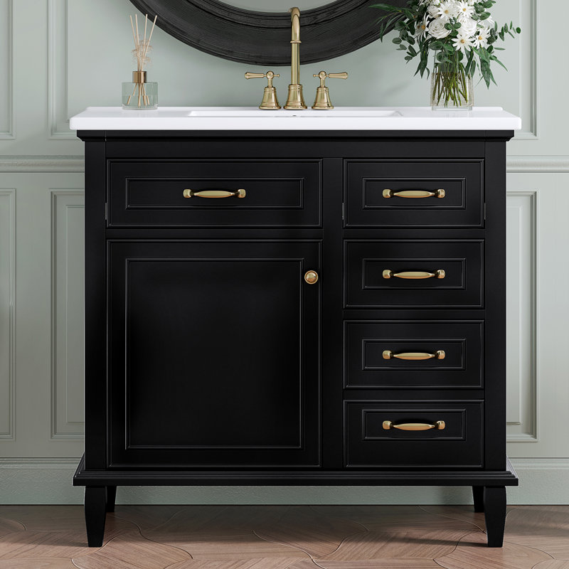 Meuble-lavabo 36 po avec comptoir en céramique, Noir