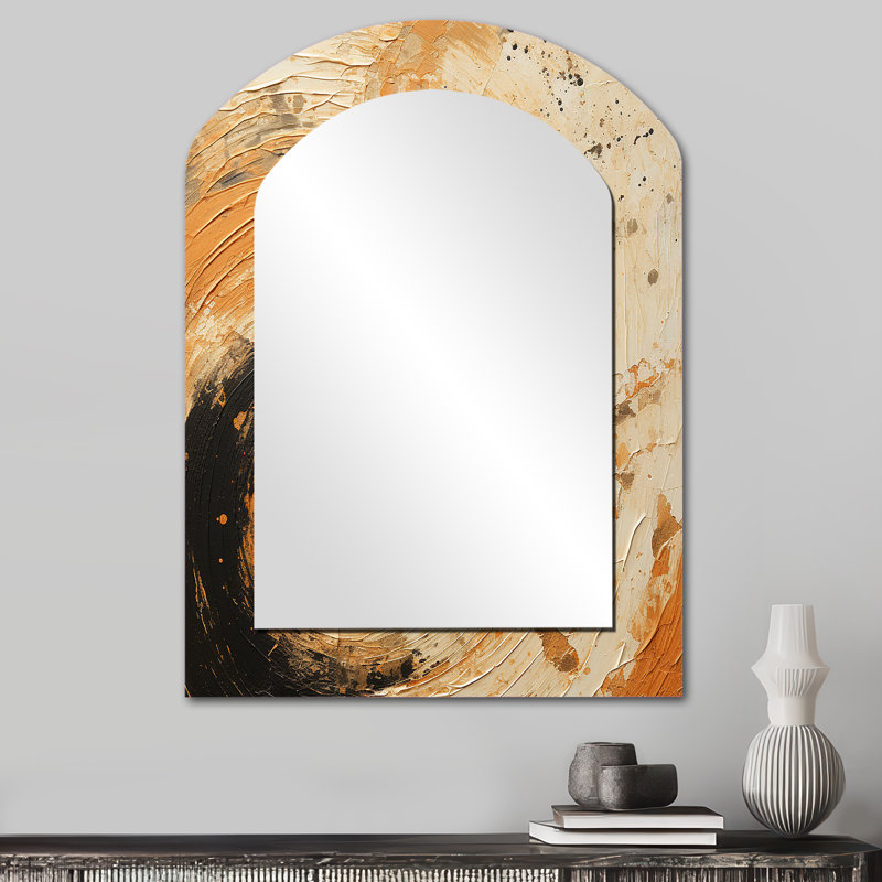 Radiant Revolve Modern Orange Spiral - Grand miroir mural arqué sur métal, 34 po x 25 po