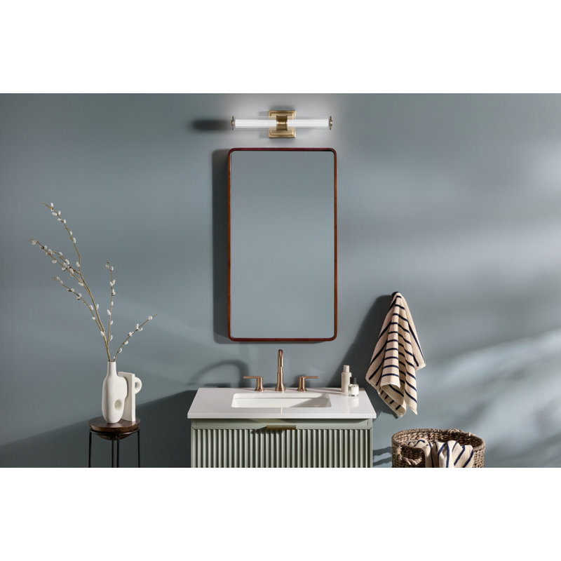 Petite barre de salle de bain linéaire 18,5 "à DEL avec verre cannelé transparent, Bronze